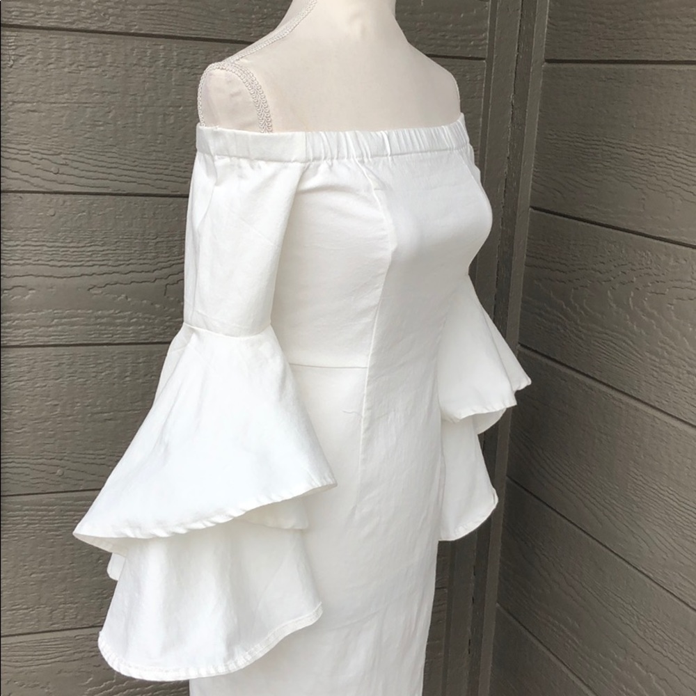 Jealous Tomato White Off the Shoulder Ruffle Dress - Picture 3 of 8